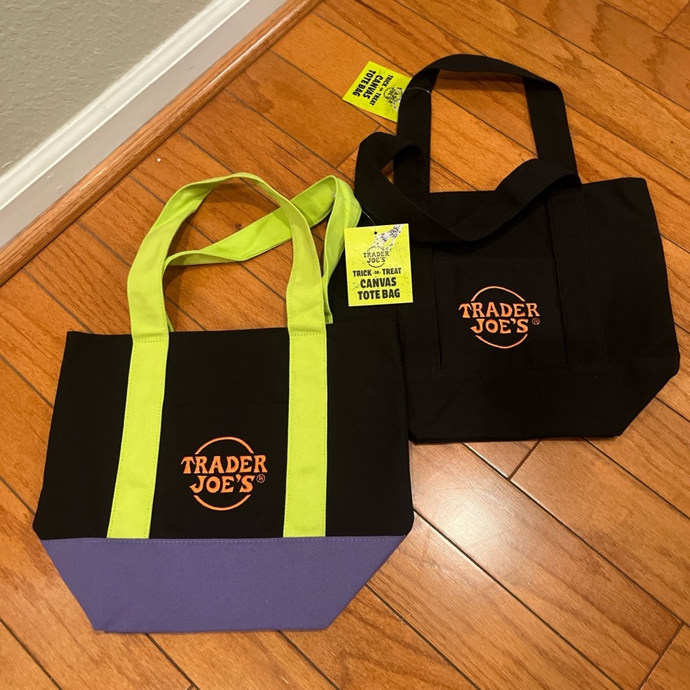 Trader Joe's Black and Purple Canvas Tote Bag